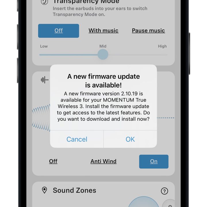 Sennheiser's Smart Control App for iOS showing new multipoint and hi-res audio options.