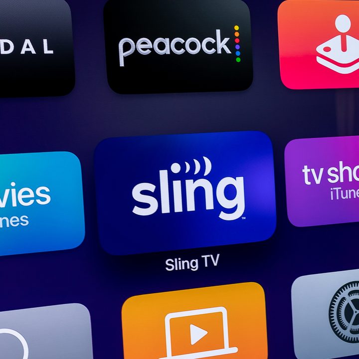 Sling TV app icon on Apple TV.