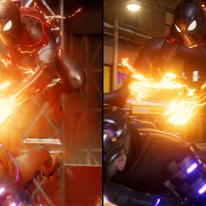 A comparison of a finisher move in Spider-Man Miles Morales.