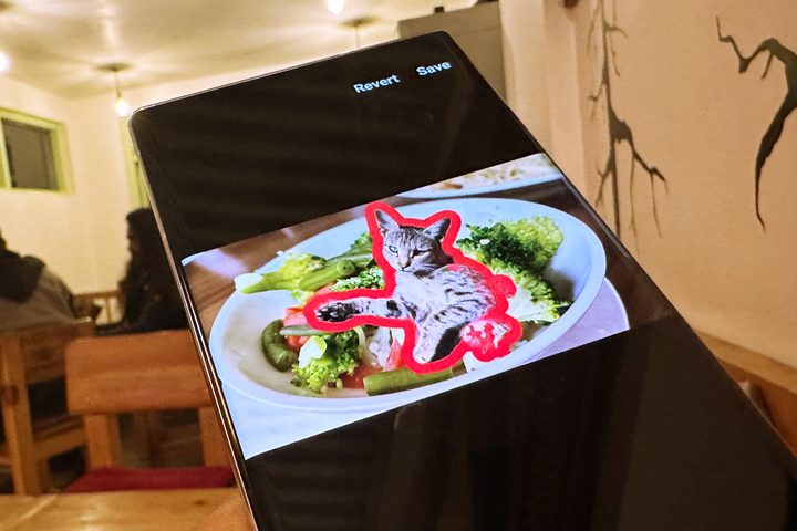 Putting a cat sticker on Samsung Galaxy S22 Ultra.