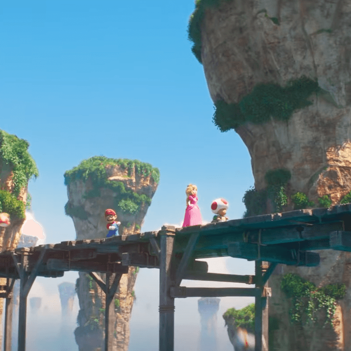 Cheep Cheep on a bridge in Super Mario Bros. movie.