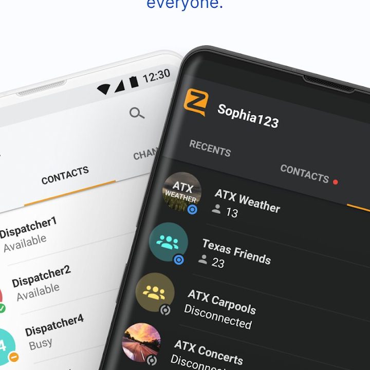 Zello Walkie Talkie app contacts.