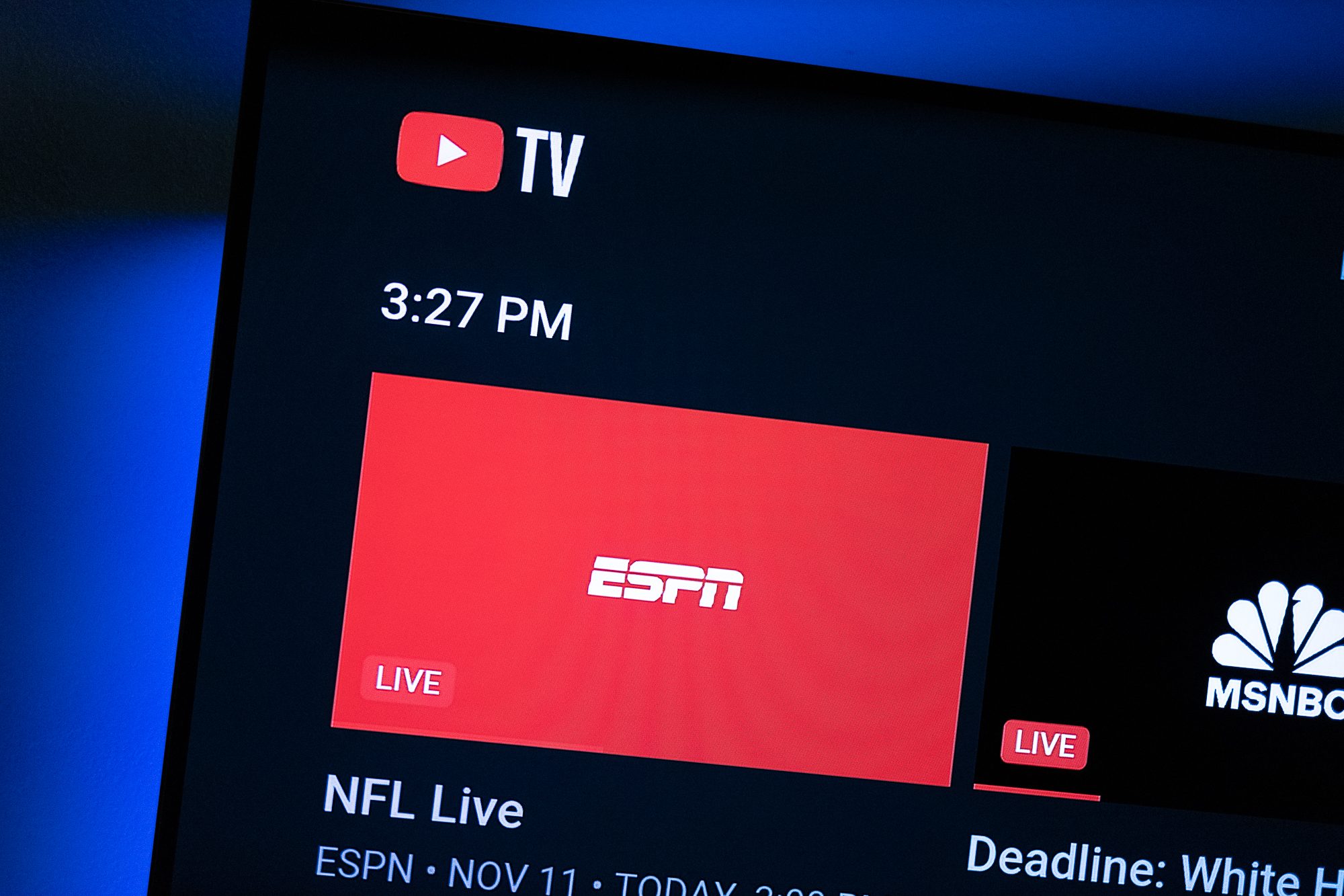 YouTube TV clock.