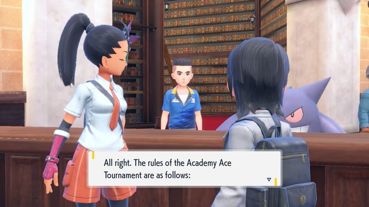 A receptionist explaining the tournament rules.