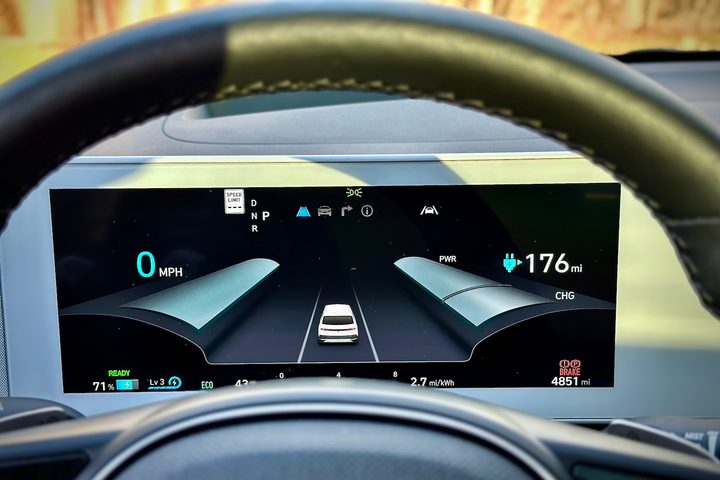 2022 Hyundai Ioniq 5 Limited AWD close up of digital instrument cluster.
