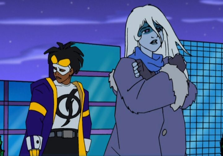 A somber Static Shock with a tearful Permafrost.