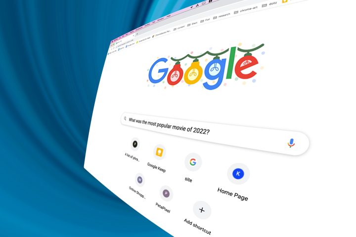 A Google search page for most popular movie of 2022 is shown falling into a vortex.