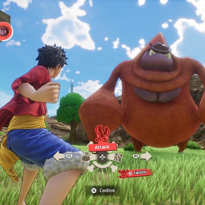 A screenshot of Luffy in battle in One Piece Odyssey.