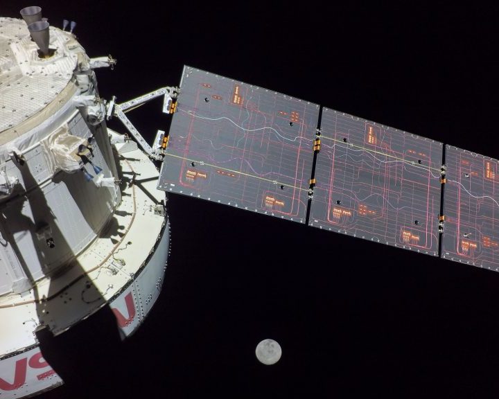 An image of the Moon captured on flight day 17 of the 25.5-day Artemis I mission from a distance of more than 222,000 miles from Earth.