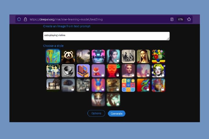DeepAI AI image generator website.