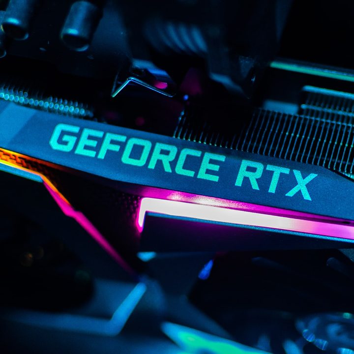 GeForce RTX logo is shown on the side of a graphics card.
