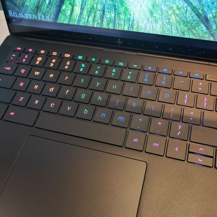The HP Dragonfly Pro Chromebook keyboard and haptic trackpad.