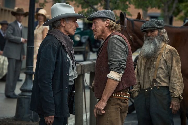 Harrison Ford and Jerome Flynn face each other in 1923.