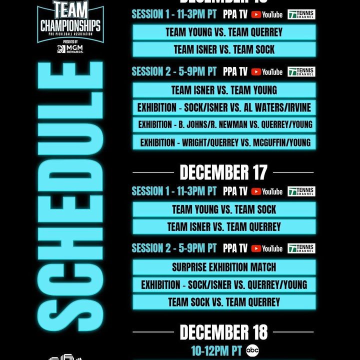 Poster of the schedule for the pickeball championships.