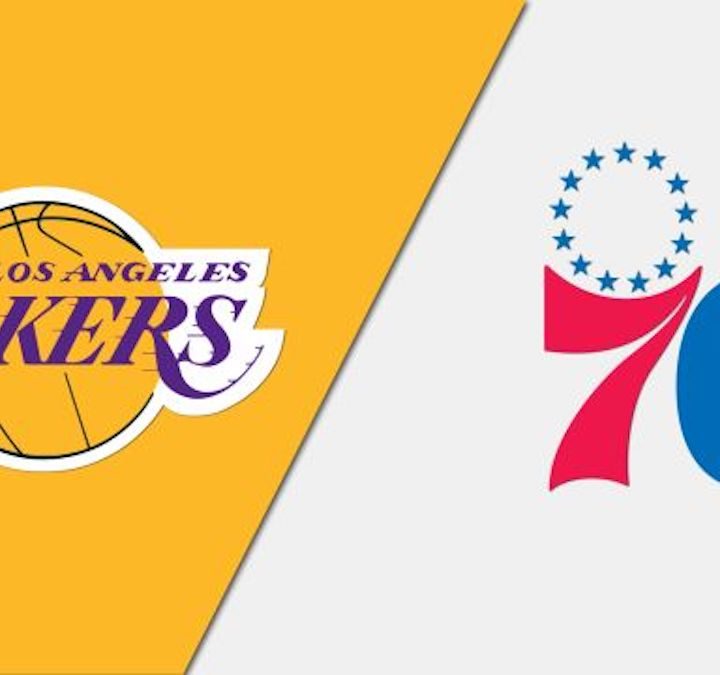 Logos of Lakers and the Sixers.