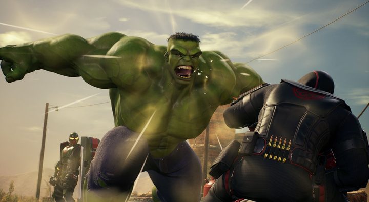 Hulk shouts at an enemy in Marvel's Midnight Suns.
