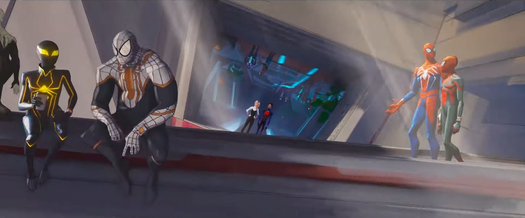 Spider-Man from Marvel's Spider-Man for PS4 and PS5 walks in a shot from Spider-Man: Across the Spider-Verse.