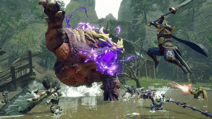 A glowing purple monster being attacked from all sides.