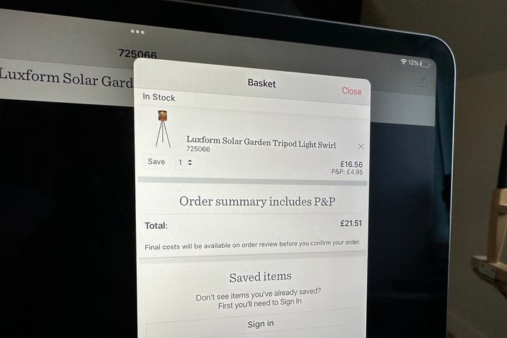 The basket view in the QVC app, with the small quantity buttons.