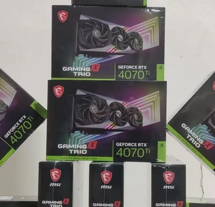 MSI GeForce RTX 4070 Ti graphics card boxes stacked on top of each other.