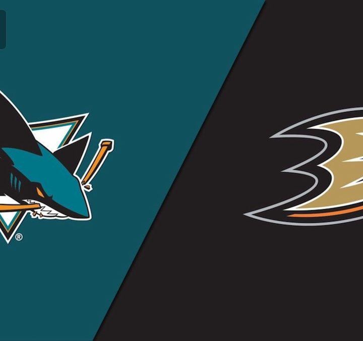 Logos of the San Jose Sharks and the Anaheim Ducks.