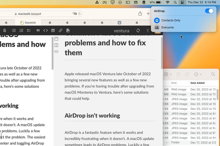 The Control Center provides quick access to AirDrop options