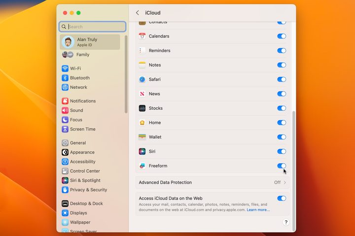 The Freeform app needs to be enabled in iCloud Settings for sharing.
