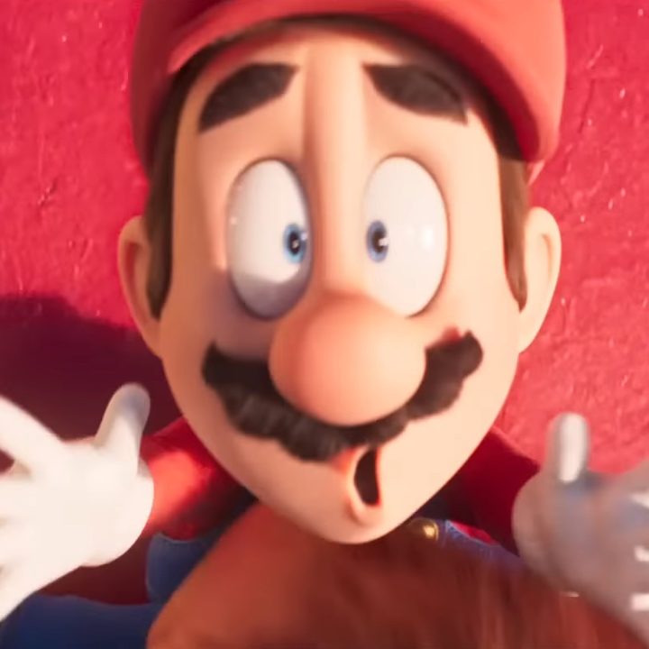 Mario being punched by Donkey Kong in "The Super Mario Bros. Movie".