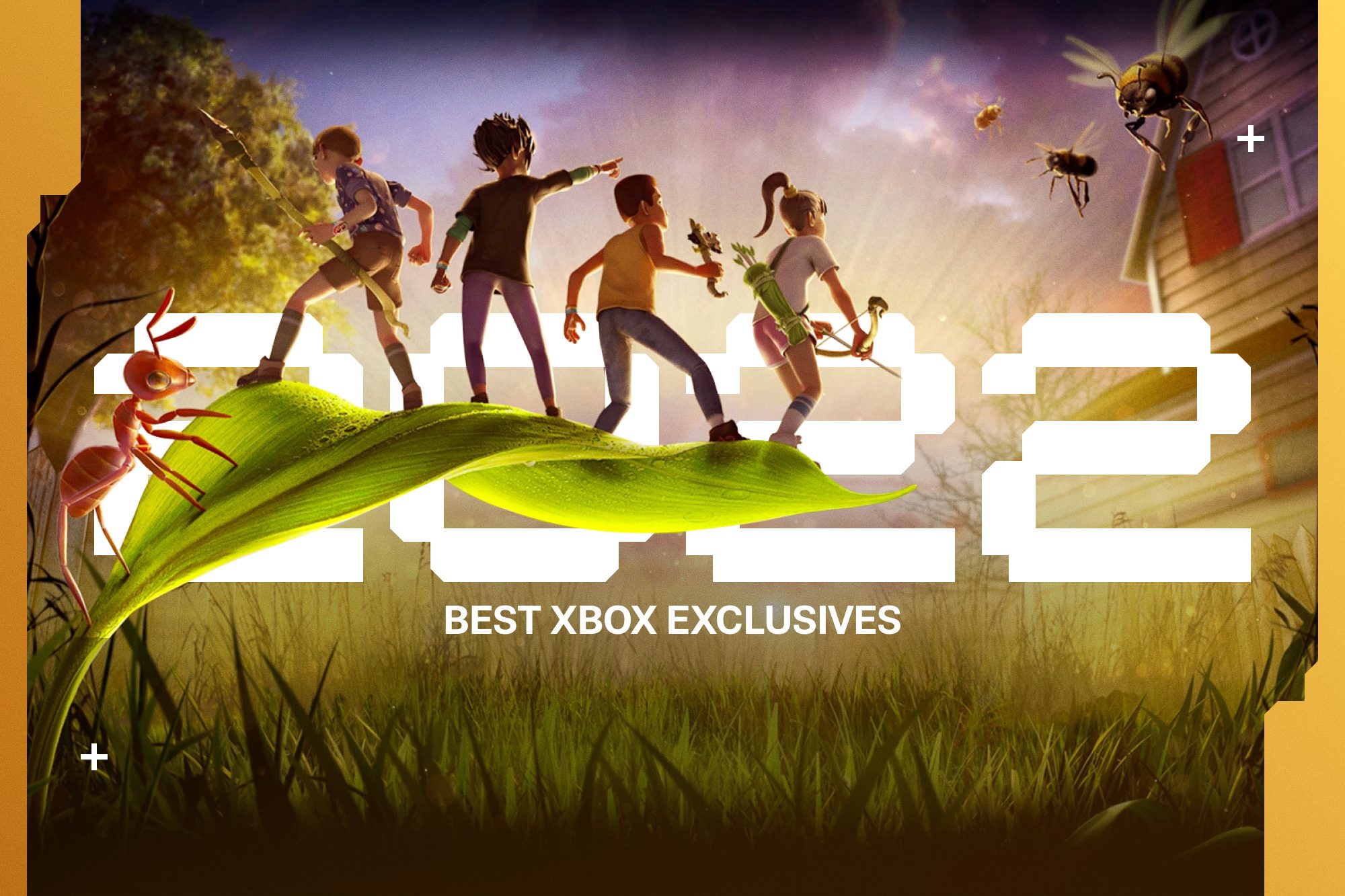 Characters from Grounded stand in front of text that says 2022 Best Xbox Exclusives.