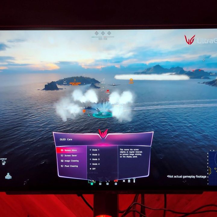 The UltraGear OLED showing a sea based gaming demo.