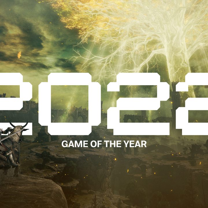 An Elden Ring character stands on a cliff in front of text that says Game of the Year 2022.