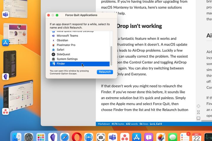 You can Relaunch the Finder to get a fresh start.