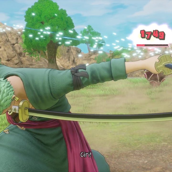 Zoro finishing an Onigiri strike in One Piece Odyssey.