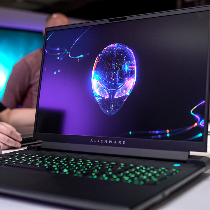 Alienware m18 laptop sitting on a table.