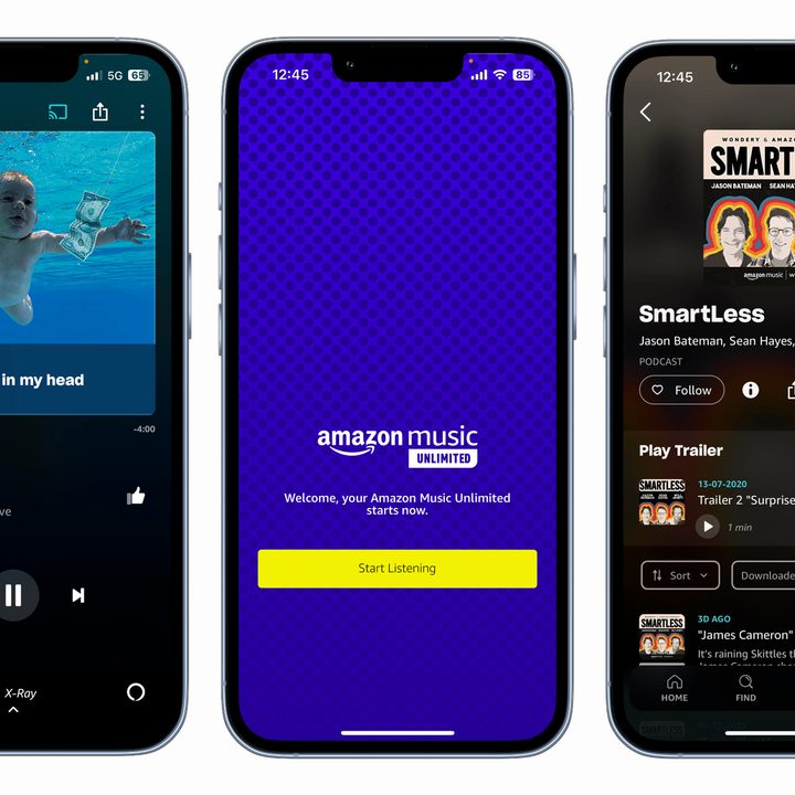 Amazon Music composite image with three screens.