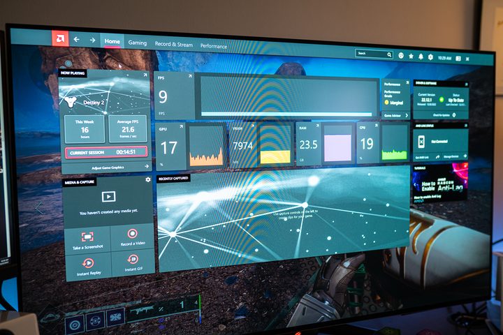 AMD's software overlay running over Destiny 2.