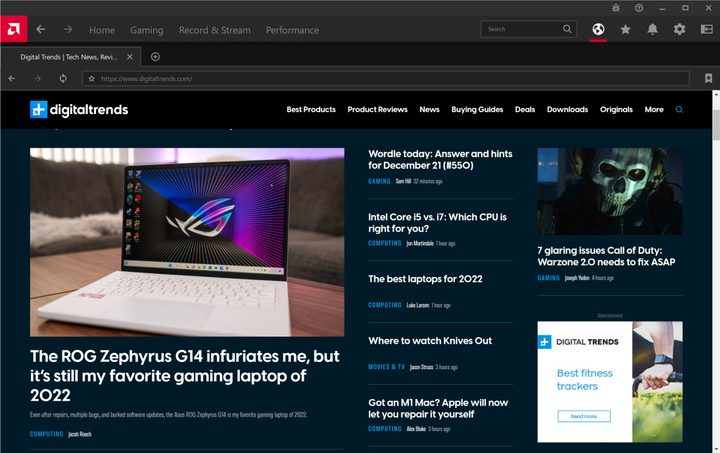 Web browser in AMD Software.