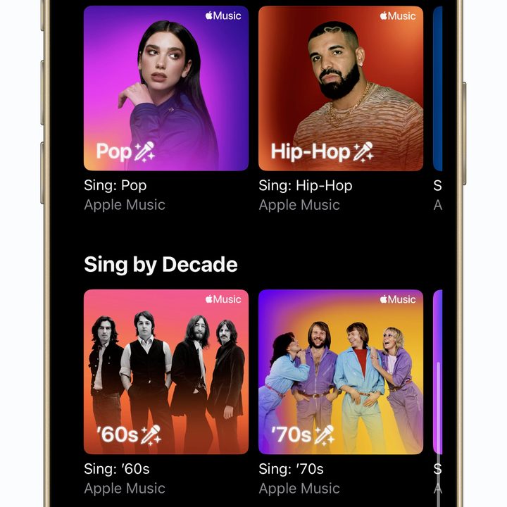 Apple Music Sing's song categories.
