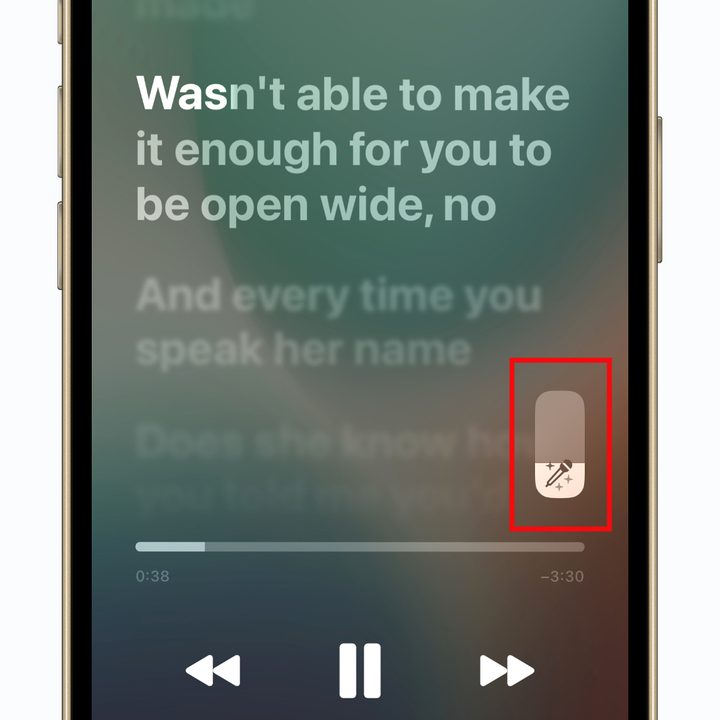 The volume slider in the Apple Music Sing app.