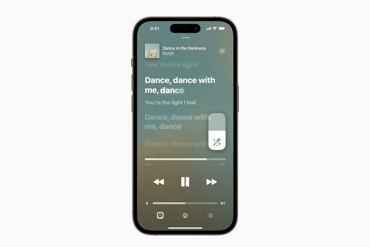 Apple Music Sing with lyrics on an iPhone.