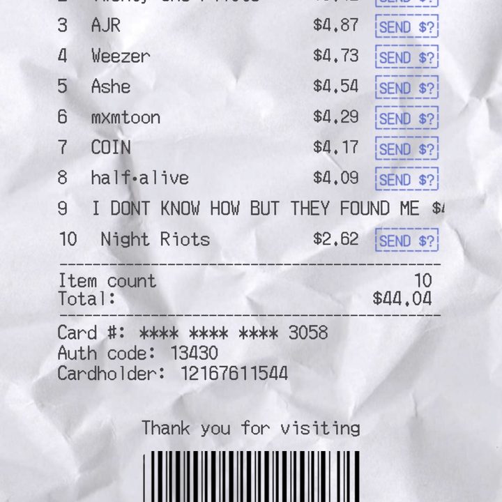 Beatspend receipt for a Spotify account.