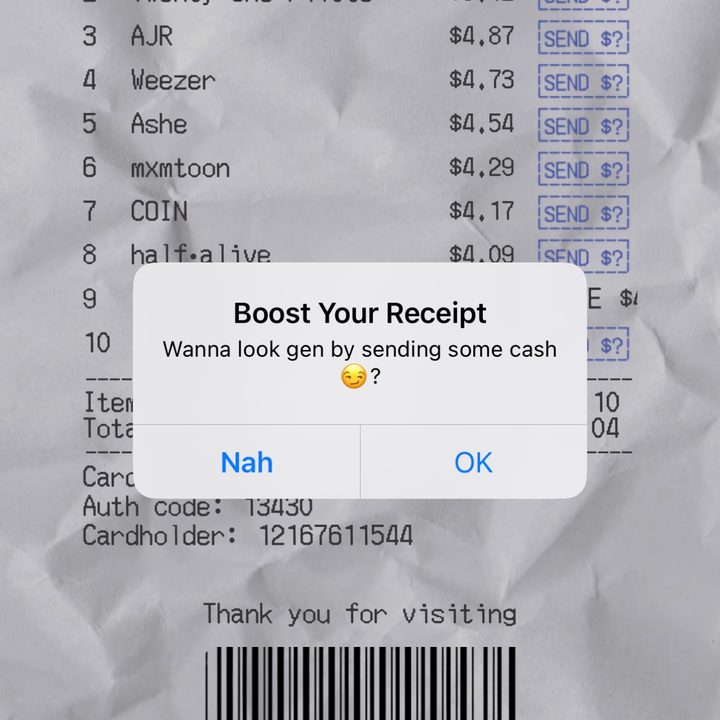 Beatspend receipt for a Spotify account.