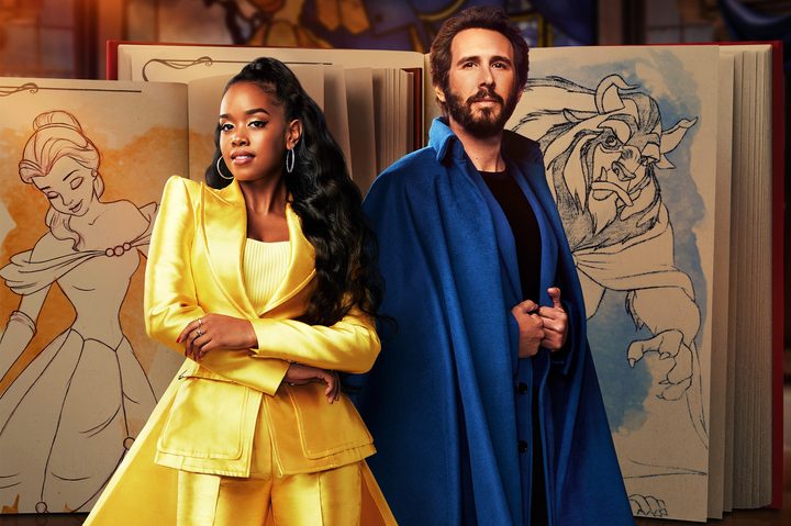 H.E.R. and Josh Groban pose in Beauty and the Beast: A 30th Celebration.