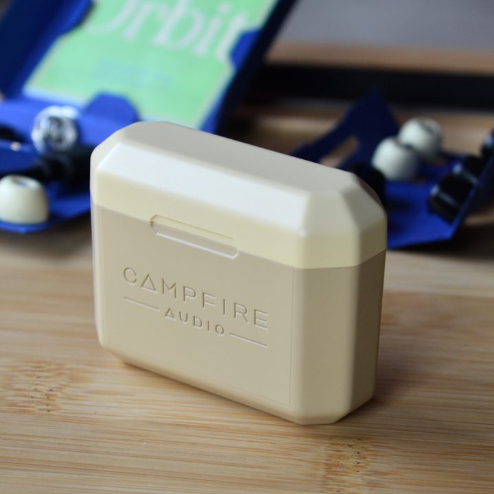 Campfire Audio Orbit charging case, lid closed.