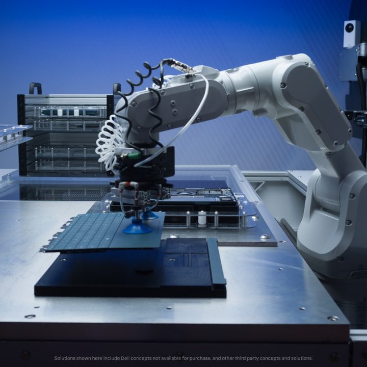 The robot arm of Concept Luna laptops being repaired.