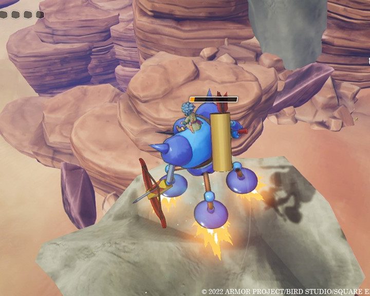 Erik glides on a robot in Dragon Quest Treasures.