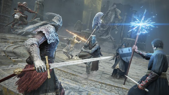 Multiple players dueling in Elden Ring.