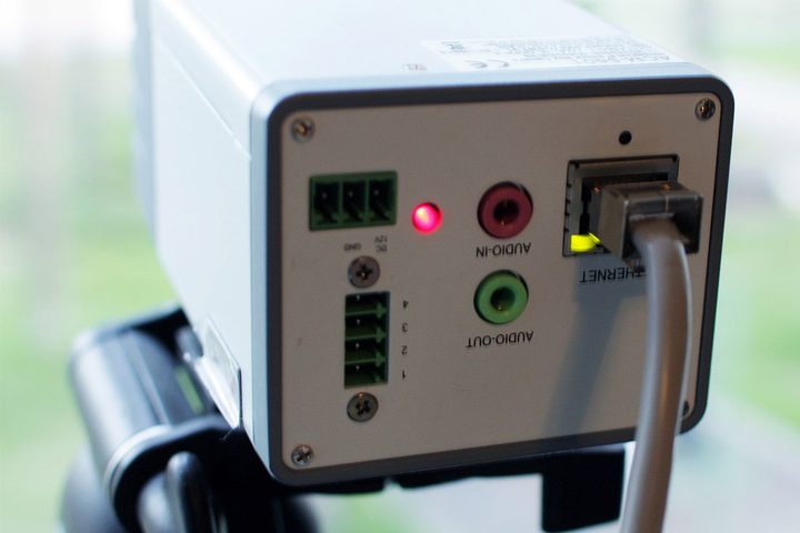 A power over Ethernet IP camera.