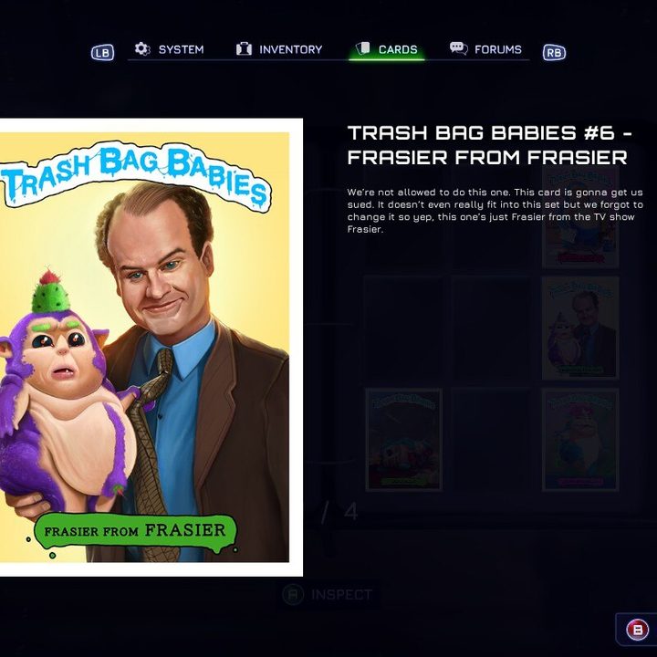 A trading card in High on Life shows Frasier.