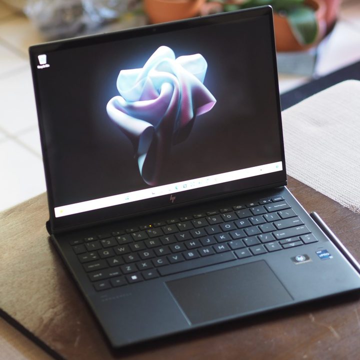 HP Dragonfly Folio G3 front angled view showing display and keyboard deck.